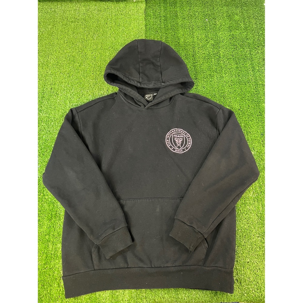 MLS Inter Miami CF Mens Medium Black Pink Logo Pullover Hoodie Sweatshirt